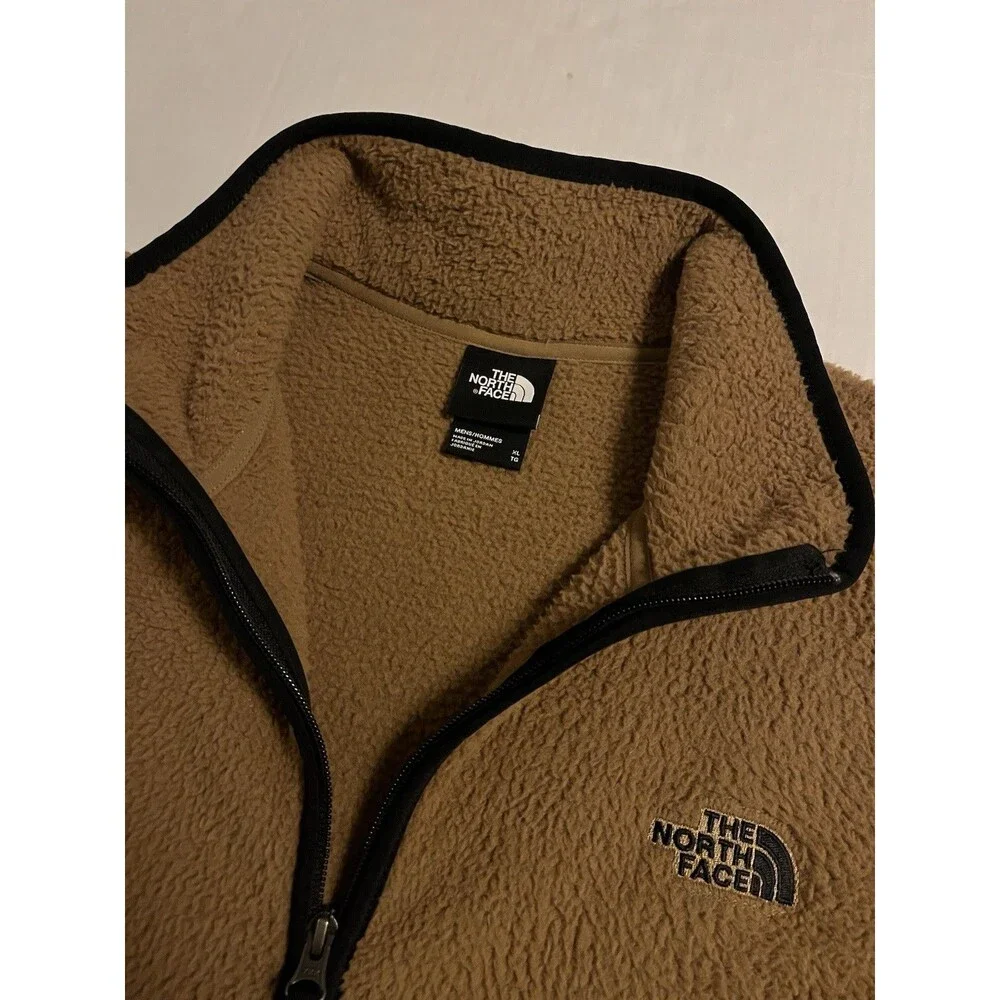 North Face Sherpa Fleece Jacket Full Zip Coat XL Pocket Tan Brown Hiking Outdoor
